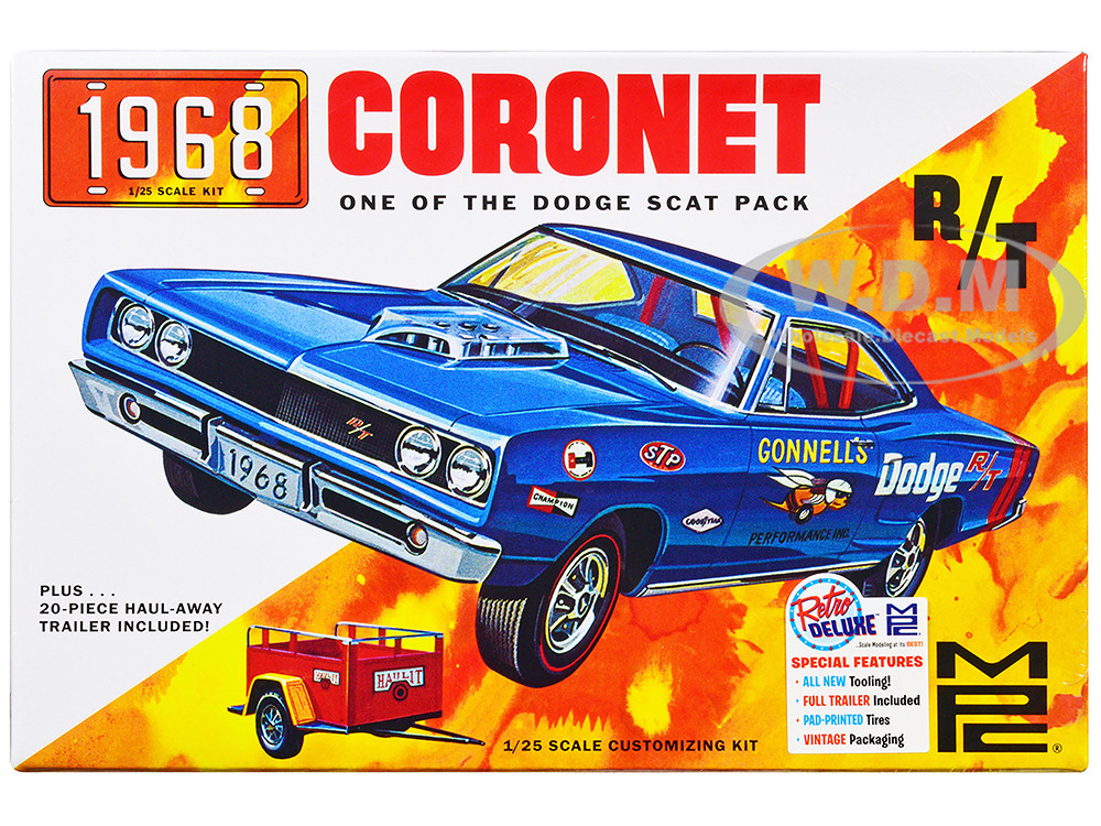 Mpc 1:24 Skill 2 Model Kit 1968 Dodge Coronet Hardtop with Trailer 1/25 Scale Model by MPC