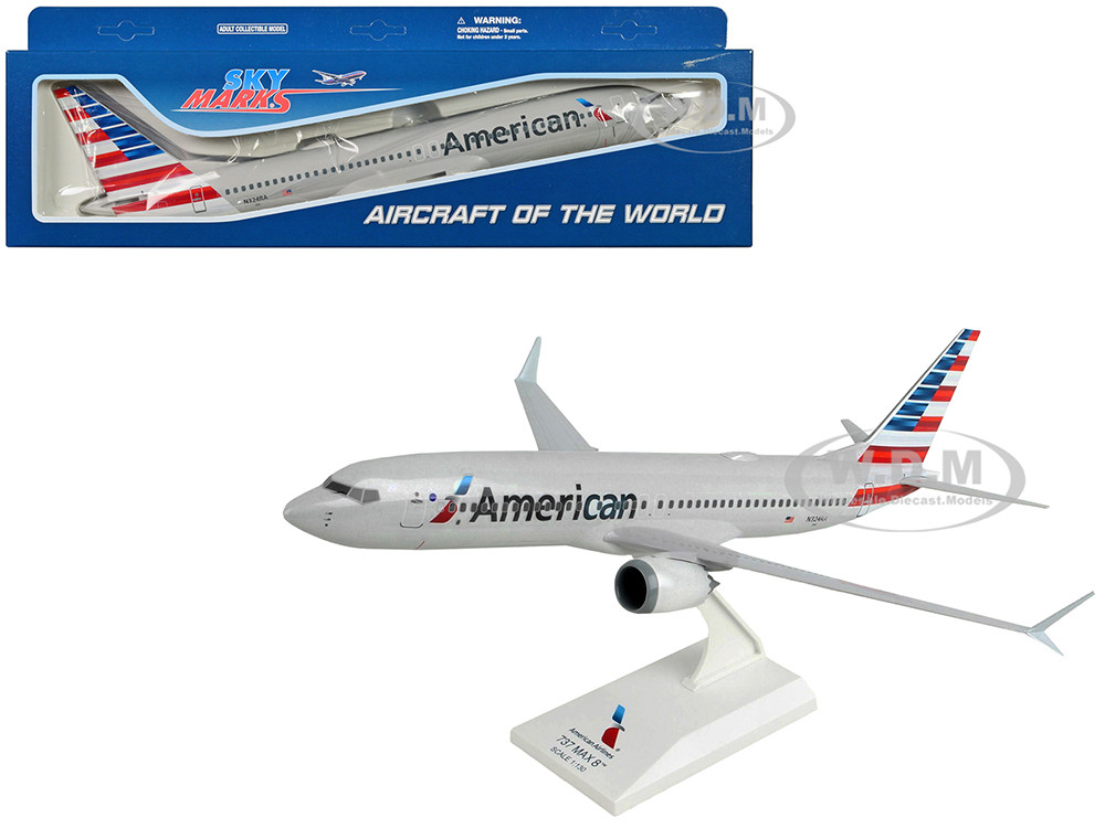 Boeing 737 MAX 8 Commercial Aircraft with Wi-Fi Dome "American Airlines" (N240SY) Gray with Red and Blue Tail (Snap-Fit) 1/130 Plastic Model by Skymar
