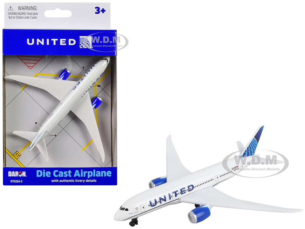 Daron Commercial Aircraft "United Airlines" (N12010) White with Blue Tail Diecast Model Airplane by Daron