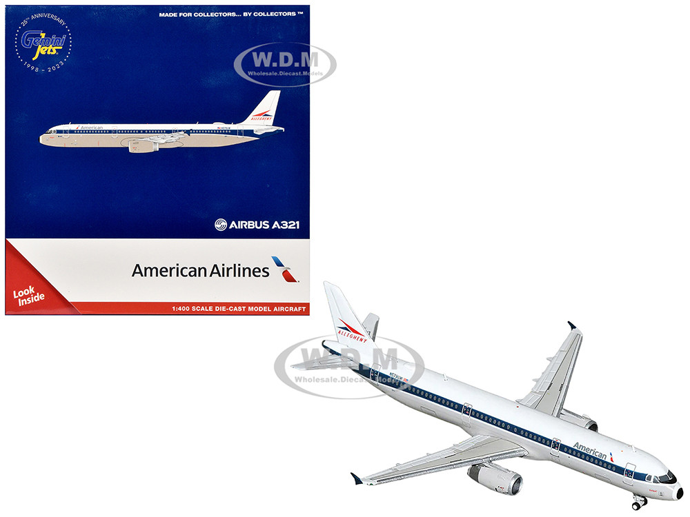 Airbus A321 Commercial Aircraft "American Airlines - Allegheny Heritage" (N579UW) White with Blue Stripes 1/400 Diecast Model Airplane by GeminiJets
