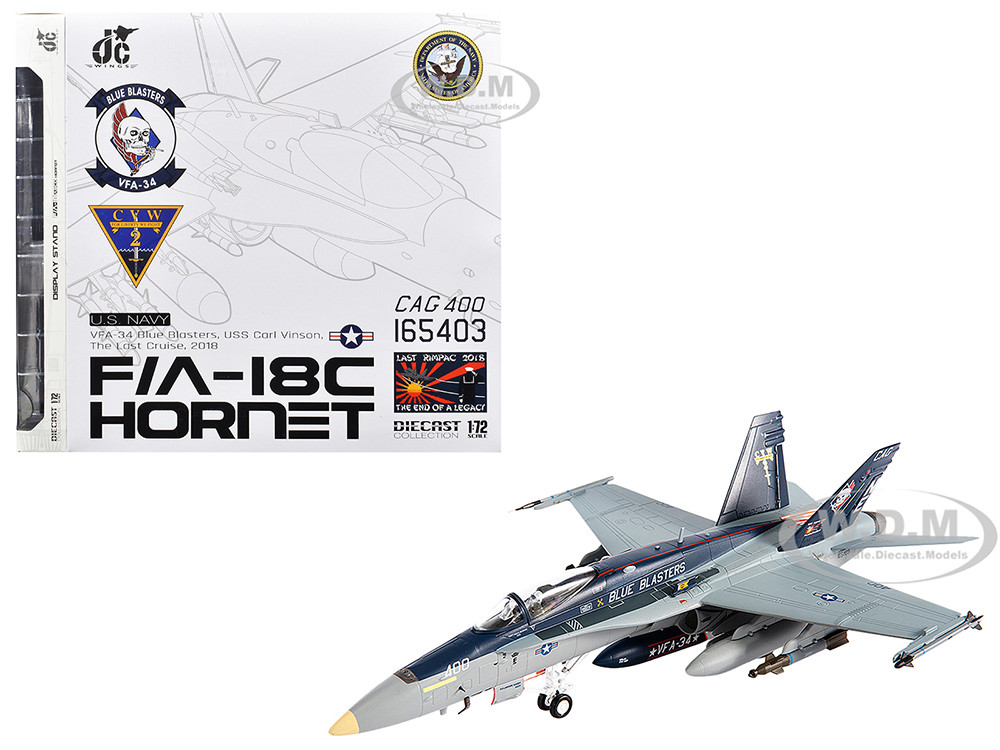 Jc Wings 1:72 McDonnell Douglas F/A-18C Hornet Aircraft "VFA-34 Blue Blasters, USS Carl Vinson, Last Cruise" (2018) United States Navy 1/72 Diecast Model by JC Wing