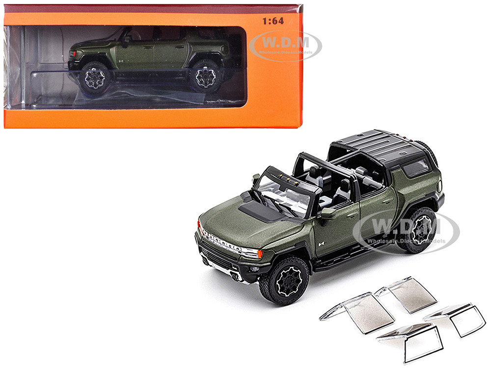 2023 GMC Hummer EV SUV Green Metallic with Black Top 164 Diecast Model Car by GCD