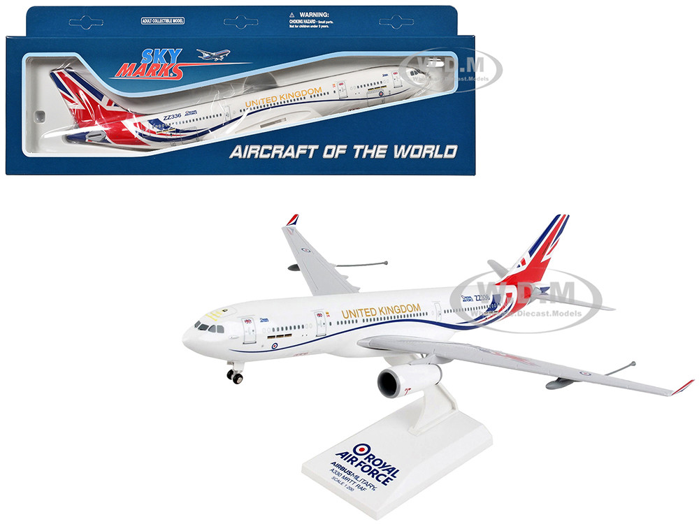 Airbus A330 MRTT Voyager Commercial Aircraft with Landing Gear "United Kingdom Royal Air Force" (ZZ336) White with Red and Blue Stripes (Snap-Fit) 1/2
