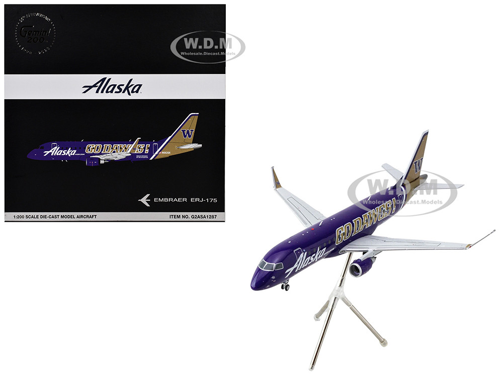 Embraer ERJ-175 Commercial Aircraft "Alaska Airlines/Horizon - University of Washington Huskies" (N662QX) Purple with Gold Tail "Gemini 200" Series 1/