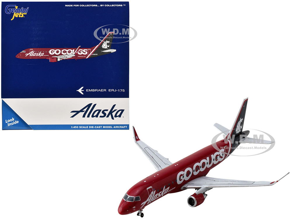 Embraer ERJ-175 Commercial Aircraft "Alaska Airlines/Horizon - Washington State Cougars" (N661QX) Red with Gray Tail 1/400 Diecast Model Airplane by G