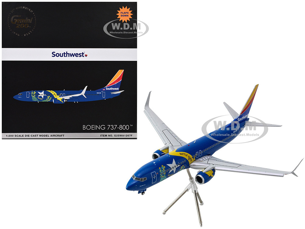 Boeing 737-800 Commercial Aircraft with Flaps Down "Southwest Airlines - Nevada One" (N8646B) Blue with Tail Stripes "Gemini 200" Series 1/200 Diecast