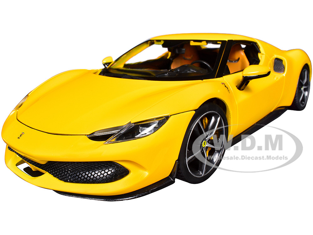 Ferrari 296 GTB Yellow "Race + Play" Series 1/18 Diecast Model Car by Bburago