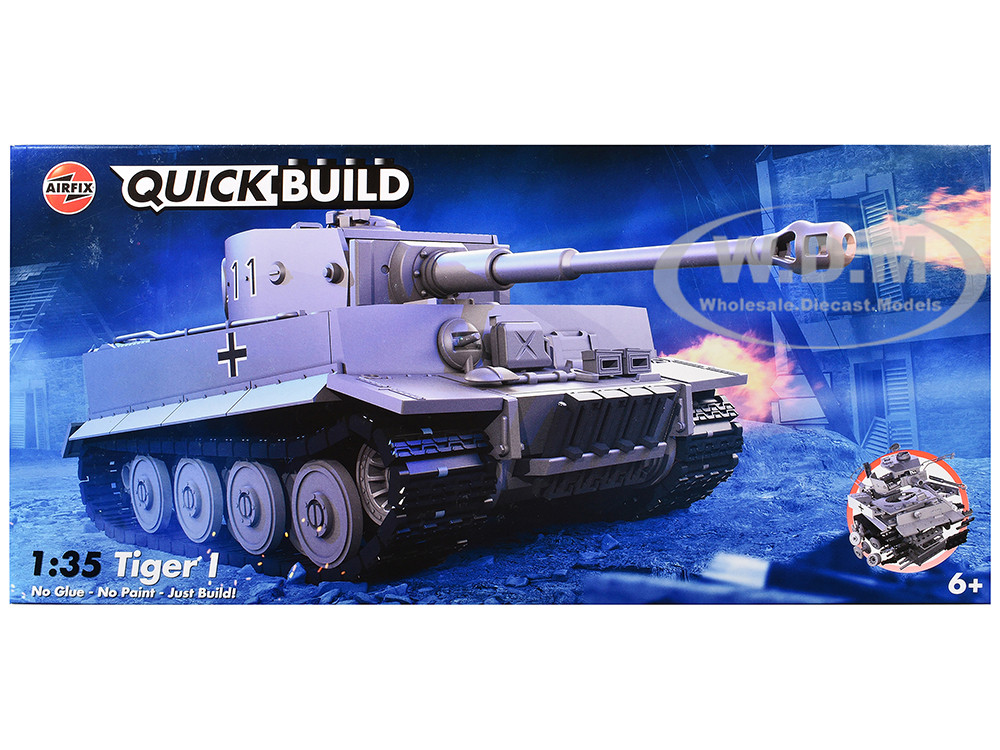 Skill 1 Model Kit Tiger I Tank "German Army" Snap Together Painted Plastic Model Tank Kit 1/35 Scale by Airfix Quickbuild