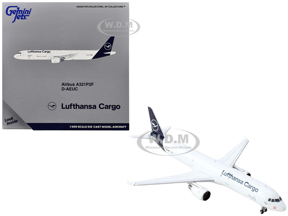 Airbus A321P2F Commercial Aircraft "Lufthansa Cargo" (D-AEUC) White with Blue Tail 1/400 Diecast Model Airplane by GeminiJets