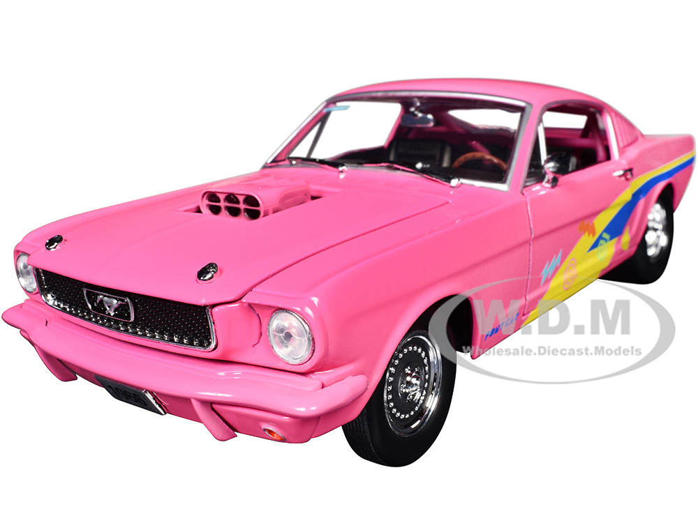 M2 Machines 1:24 1966 Ford Mustang Fastback 2+2 Pink with Blue and Yellow Stripes "Pro Street" Limited Edition to 6250 pieces Worldwide 1/24 Diecast Model Car by M2 Ma