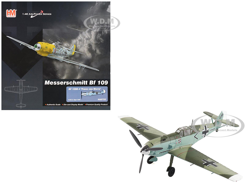 Messerschmitt BF 109E-4 Fighter Aircraft "Franz von Werra, II/JG-3" (1940) German Luftwaffe "Air Power Series" 1/48 Diecast Model by Hobby Master