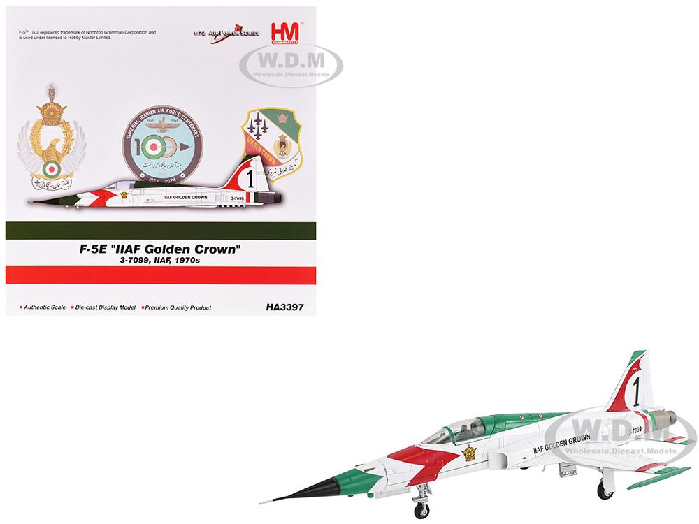 Northrop F-5E Tiger II Aircraft "#1, 3-7099, IIAF Golden Crown" Imperial Iranian Air Force "Air Power Series" 1/72 Diecast Model by Hobby Master