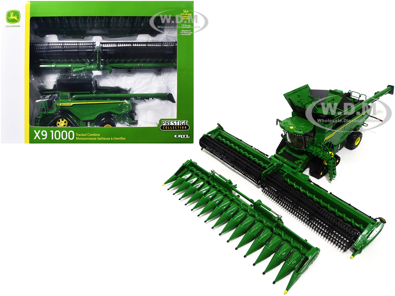 Ertl Tomy 1:32 John Deere X9 1000 Tracked Combine with 16-Row Corn Head and Draper Grain Head Green "Prestige Collection" Series 1/32 Diecast Model by ERTL TOMY