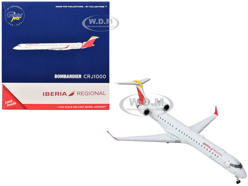 Bombardier CRJ1000 Commercial Aircraft "Iberia Regional" (EC-MVZ) White with Red Tail 1/400 Diecast Model Airplane by GeminiJets