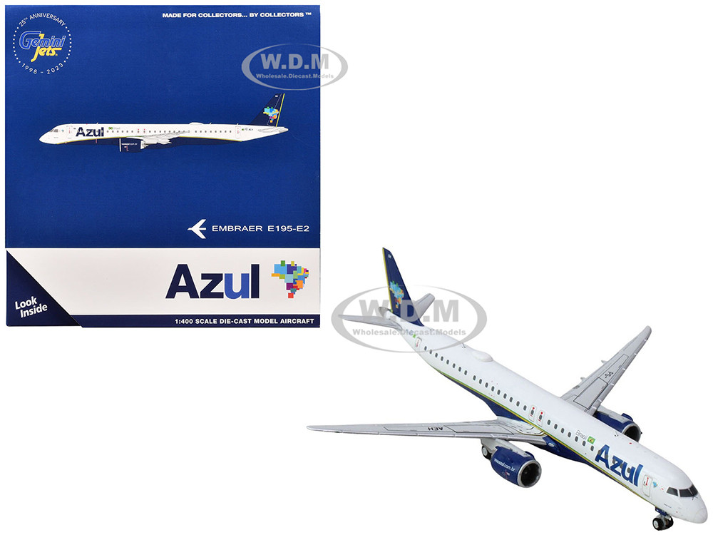 Embraer E195-E2 Commercial Aircraft "Azul Brazilian Airlines" (PS-AEH) White with Blue Tail 1/400 Diecast Model Airplane by GeminiJets