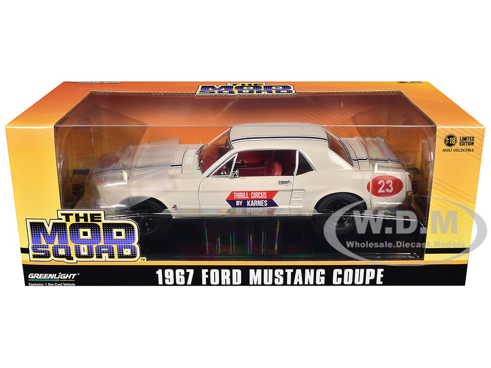1967 Ford Mustang Coupe #23 "Thrill Circus By Karnes" White 1/18 Diecast Model Car by Greenlight