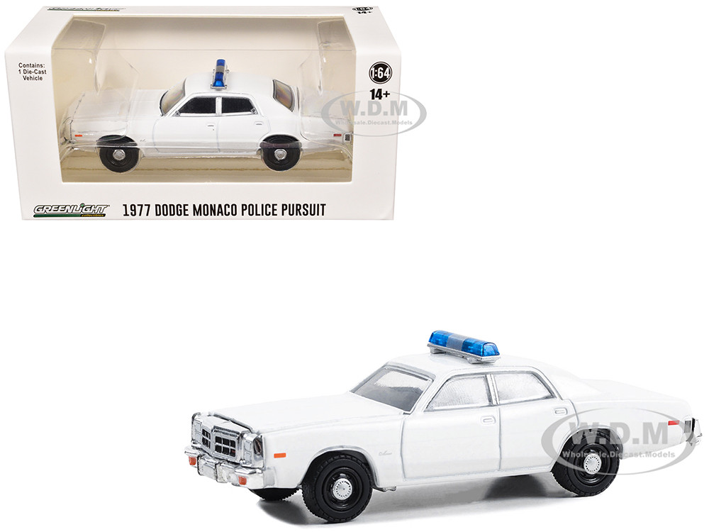 Greenlight 1:64 1977-78 Dodge Monaco Police Pursuit White with Light Bar "Hot Pursuit - Hobby Exclusive" Series 1/64 Diecast Model Car by Greenlight