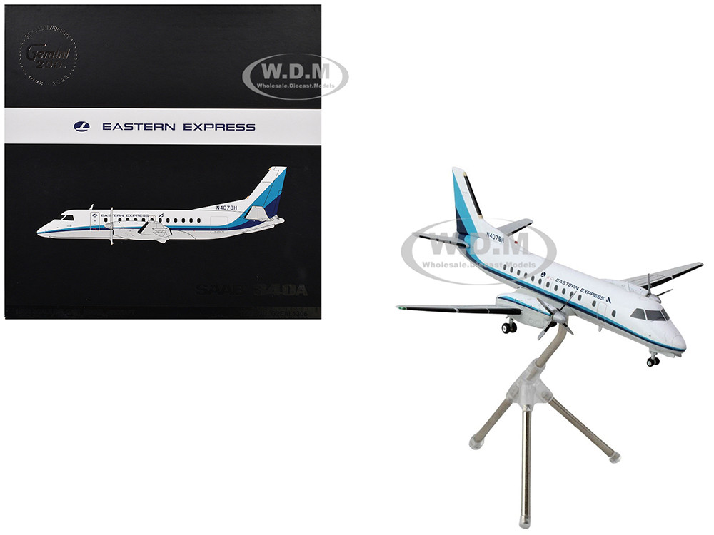 Saab 340A Commercial Aircraft "Eastern Express/Bar Harbor" (N407BH) White with Blue Stripes "Gemini 200" Series 1/200 Diecast Model Airplane by Gemini