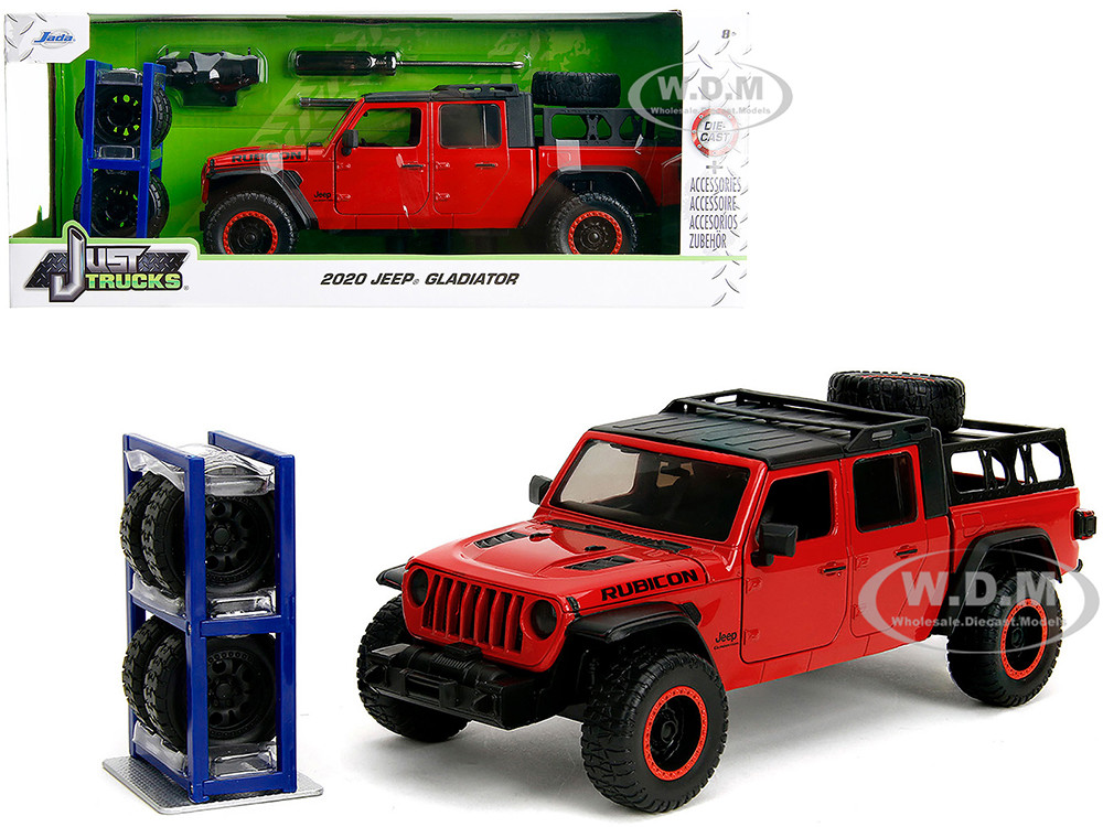 2020 Jeep Gladiator Rubicon Pickup Truck Top and Extra Wheels "Just Trucks" Series Black 1:24 model Jada