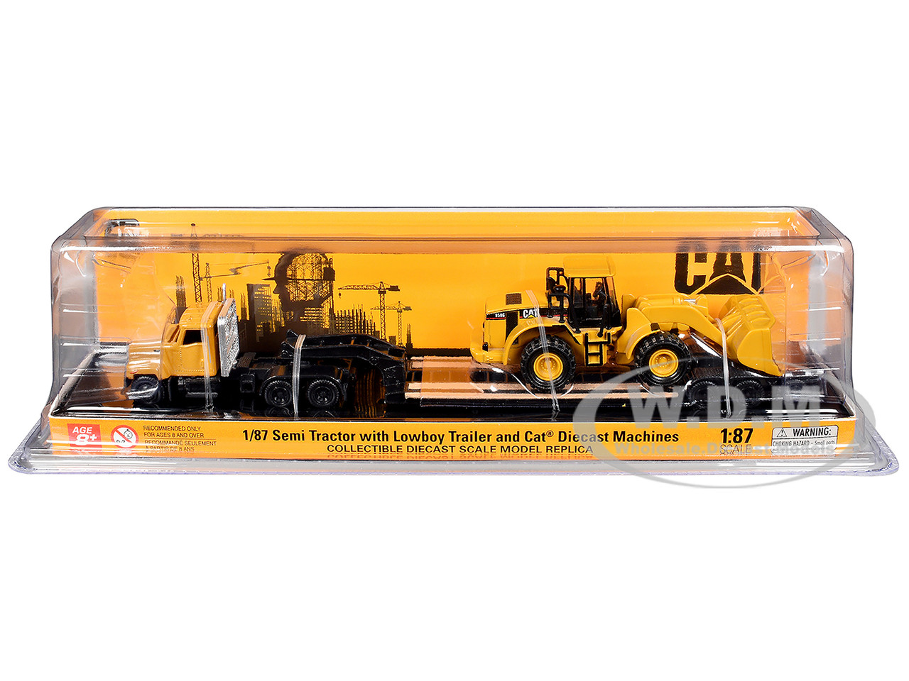 CAT Caterpillar CT681 Day Cab Tractor Yellow with Lowboy Trailer and CAT 950G Wheel Loader Yellow 1/