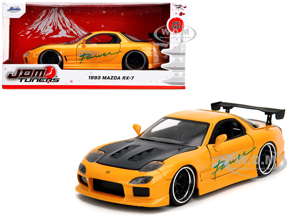 1993 Mazda RX-7 "HKS Power" Yellow with Carbon Hood "JDM Tuners" Series 1/24 Diecast Model Car by Jada