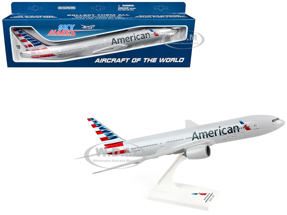 Boeing 777-200 Commercial Aircraft "American Airlines" (N775AN) Gray with Striped Tail (Snap-Fit) 1/200 Plastic Model by Skymarks