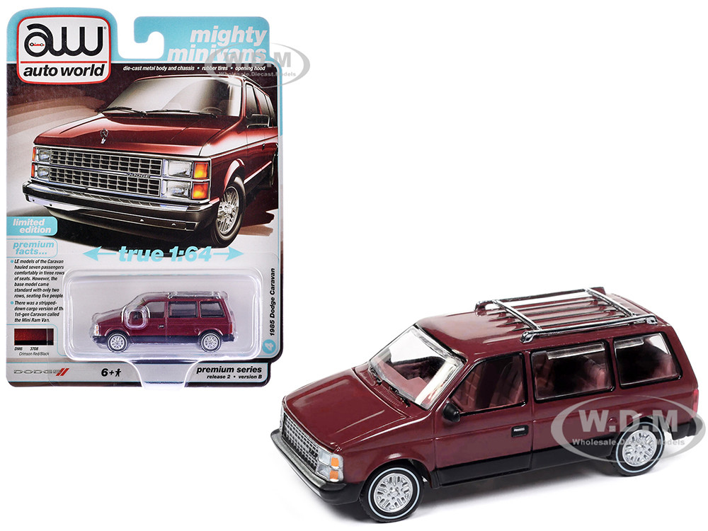 1985 Dodge Caravan Van Crimson Red and Black Mighty Minivans Series 164 Diecast Model Car by Auto World 1985 Dodge Caravan Van Crimson Red and Black Mighty Minivans Series 164 Diecast Model Car by Auto World