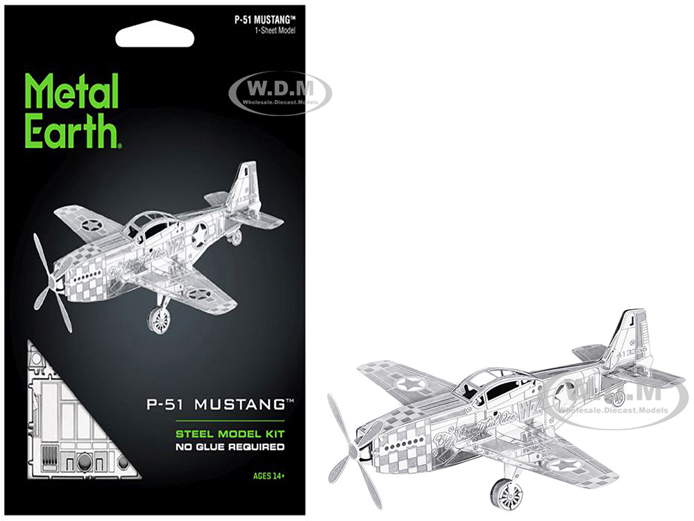 Metal Earth Model Kit North American P-51 Mustang Fighter Aircraft "Big Beautiful Doll" United States Army Air Forces (Easy Difficulty) Steel Model by Metal Earth