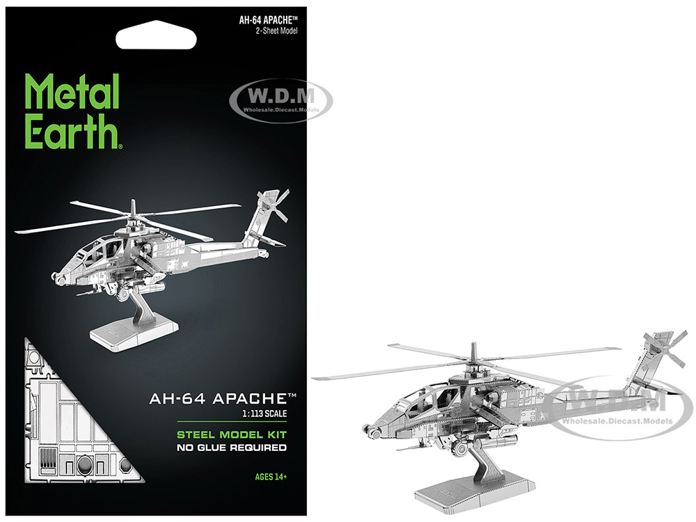 Metal Earth Model Kit Boeing AH-64 Apache Attack Helicopter (Moderate Difficulty) Steel Model by Metal Earth