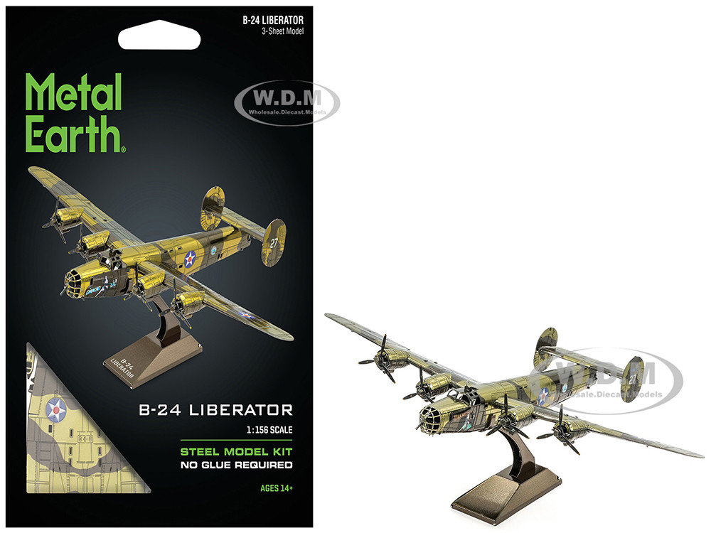 Metal Earth Model Kit Consolidated B-24 Liberator Bomber Aircraft "Diamond Lil" United States Army Air Forces (Challenging Difficulty) Steel Model by Metal Earth
