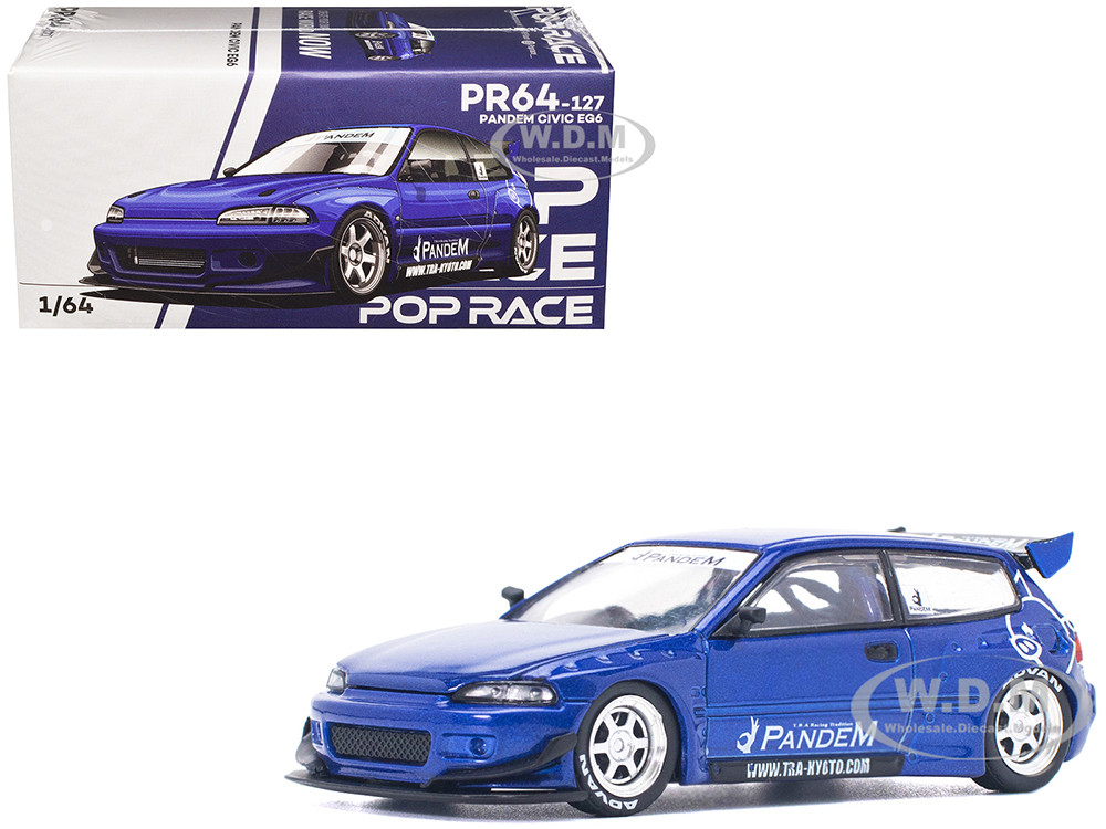 Pop Race 1:64 Pandem Civic EG6 RHD (Right Hand Drive) Blue Metallic 1/64 Diecast Model Car by Pop Race
