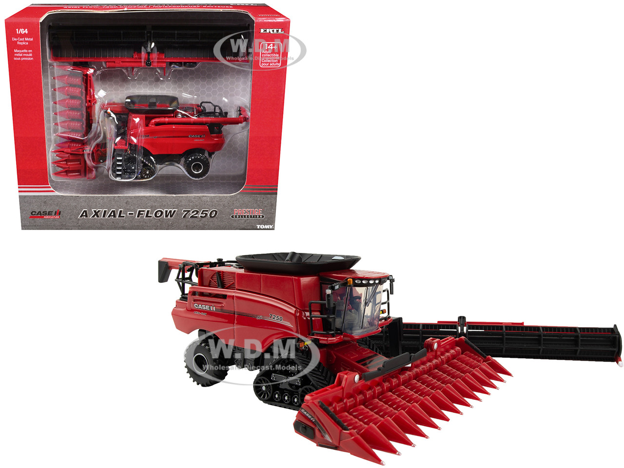 Case IH Axial-Flow 7250 Combine with 12-Row Corn Head and Draper Grain Head Red "Prestige Collection" 1/64 Diecast Model by ERTL TOMY