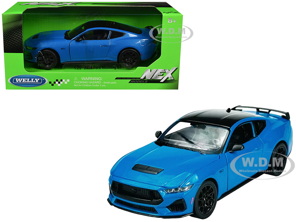 Welly 1:24 2024 Ford Mustang GT 5.0 Blue with Black Top "NEX Models" Series 1/25 Diecast Model Car by Welly