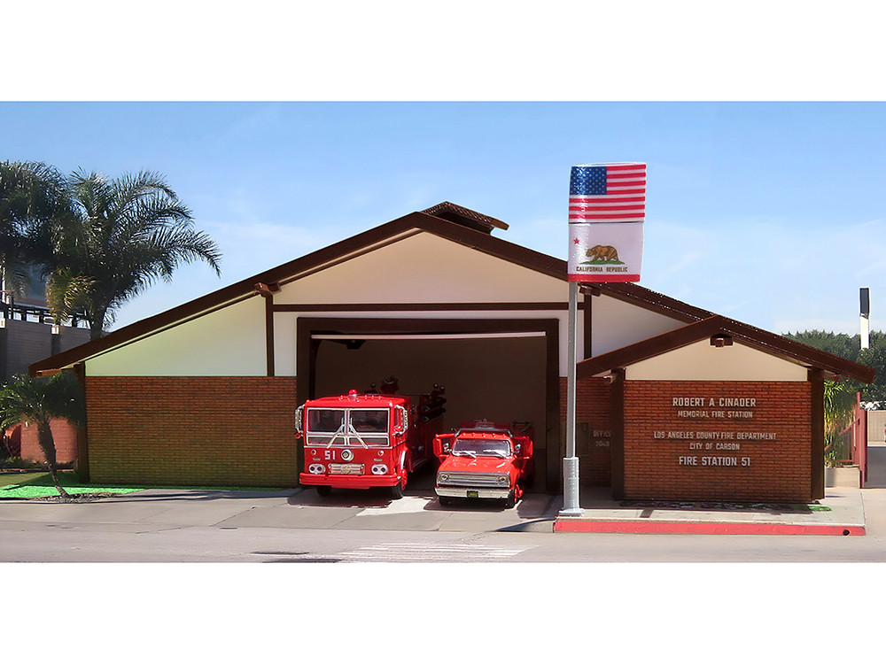 Fire Station 51 LACoFD (Los Angeles County Fire Department) Diorama EZ Assembly Kit "Emergency!" (1972-1977) TV Series 1/87 (HO) Model by Iconic Repli