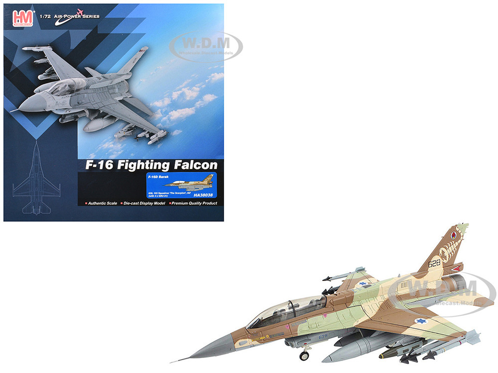 Lockheed F-16D Fighting Falcon Fighter Aircraft "628, Barak, 105 Squadron, The Scorpion" Israeli Air Force "Air Power Series" 1/72 Diecast Model by Ho