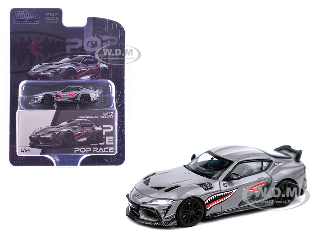 Pop Race 1:64 Toyota Supra "DarwinPro 66G NWB" Gray Metallic with Shark Mouth Graphics 1/64 Diecast Model Car by Pop Race