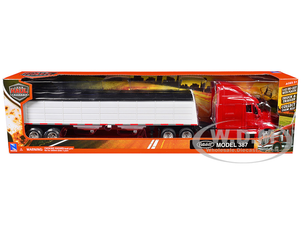 New Ray 1:43 Peterbilt 387 Truck Red with Grain Trailer White "Long Haul Truckers" Series 1/43 Diecast Model by New Ray