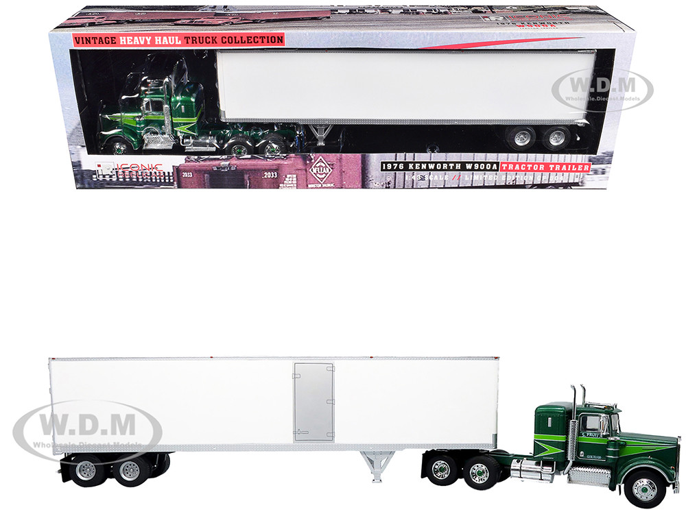 1976 Kenworth W900A Tractor with Dry Goods Trailer Green Metallic with Light Green Graphics "Vintage Heavy Haul Truck Collection" 1/43 Diecast Model b