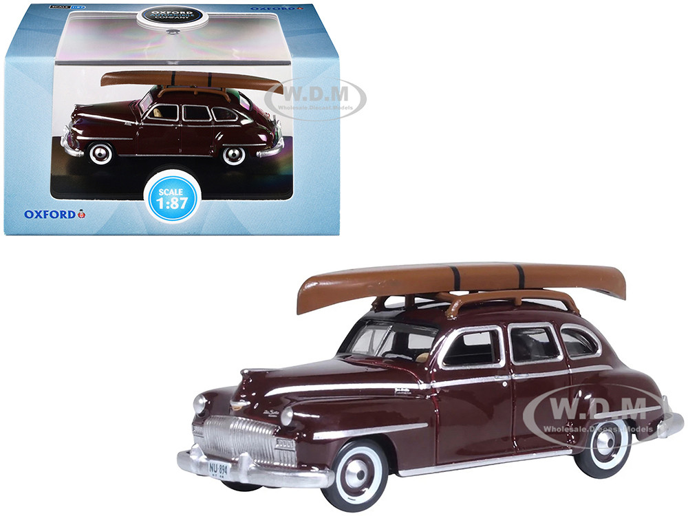 Oxford Diecast 1:87 1946 DeSoto Suburban with Roof Rack and Canoe Royal Maroon 1/87 (HO) Scale Diecast Model Car by Oxford Diecast