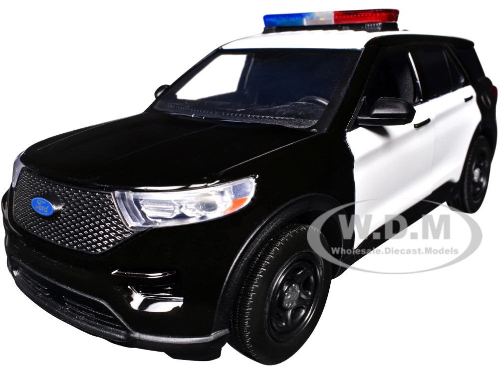 2022 Ford Police Interceptor Utility Black and White "Builder's Kit" with Flashing Light Bar and Front and Rear Lights and Sounds 1/24 Diecast Model C