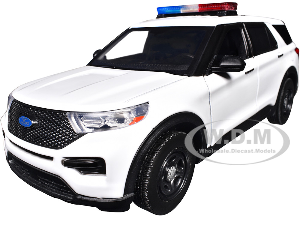 2022 Ford Police Interceptor Utility Plain White "Builder's Kit" with Flashing Light Bar and Front and Rear Lights and Sounds 1/24 Diecast Model Car b