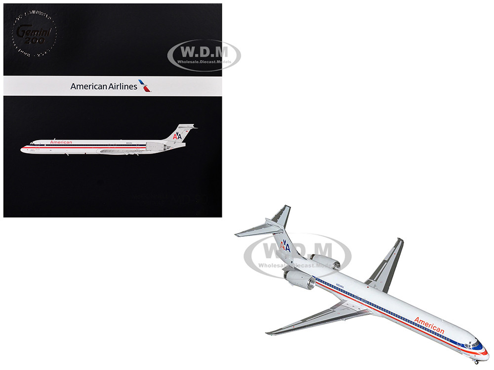 McDonnell Douglas MD-90 Commercial Aircraft "American Airlines" (N904RA) White with Red and Blue Stripes "Gemini 200" Series 1/200 Diecast Model Airpl