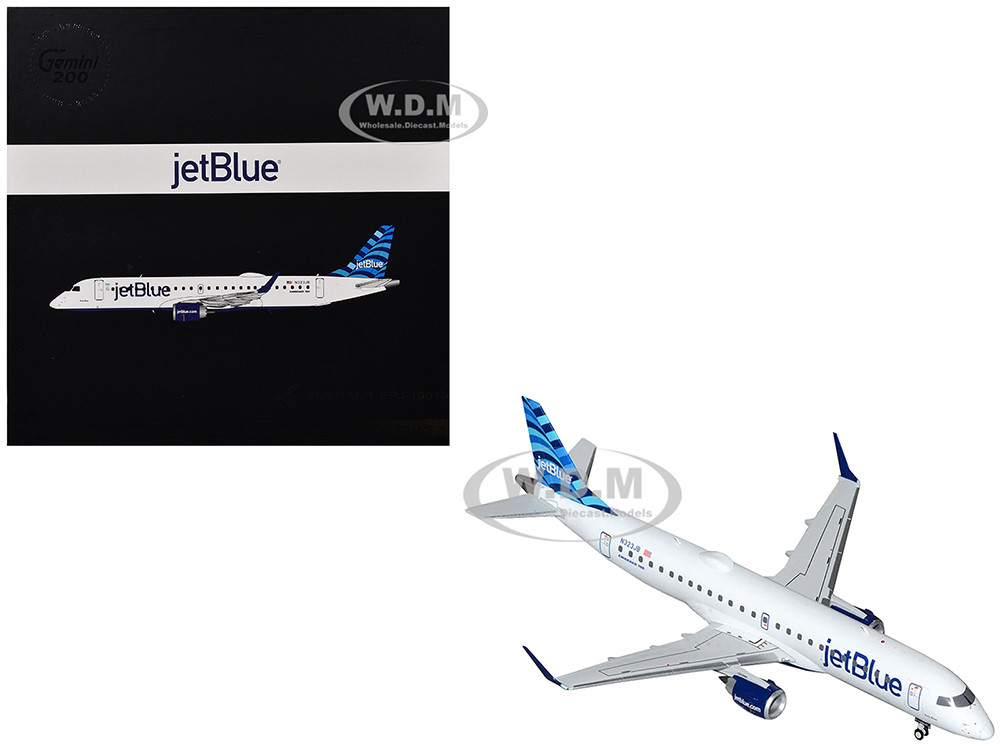 Embraer ERJ-190 Commercial Aircraft "JetBlue Airways" (N323JB) White with Blue Striped Tail "Gemini 200" Series 1/200 Diecast Model Airplane by Gemini