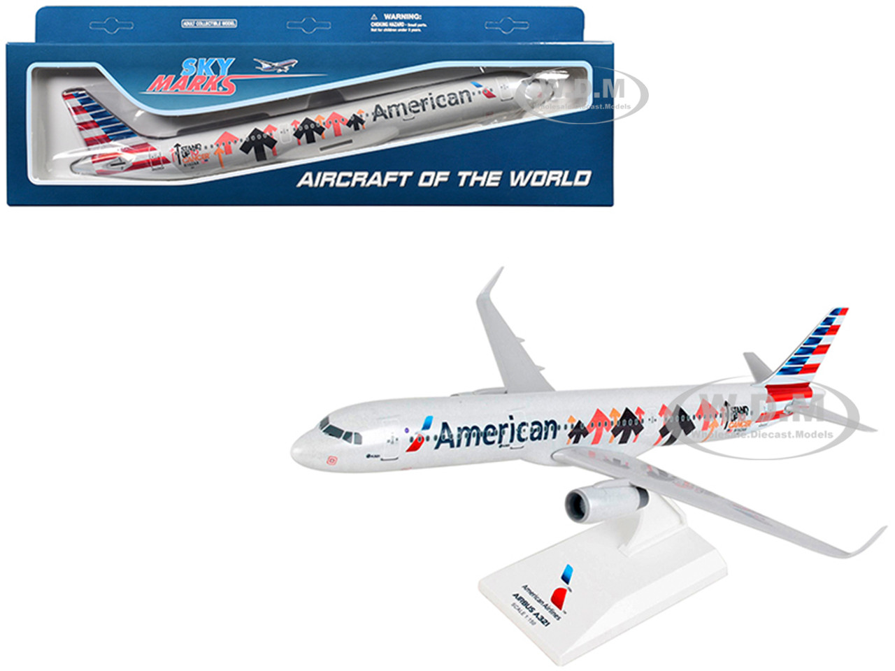 Airbus A321 Commercial Aircraft "American Airlines - Stand Up To Cancer" (N162AA) Gray with Graphics (Snap-Fit) 1/150 Plastic Model by Skymarks