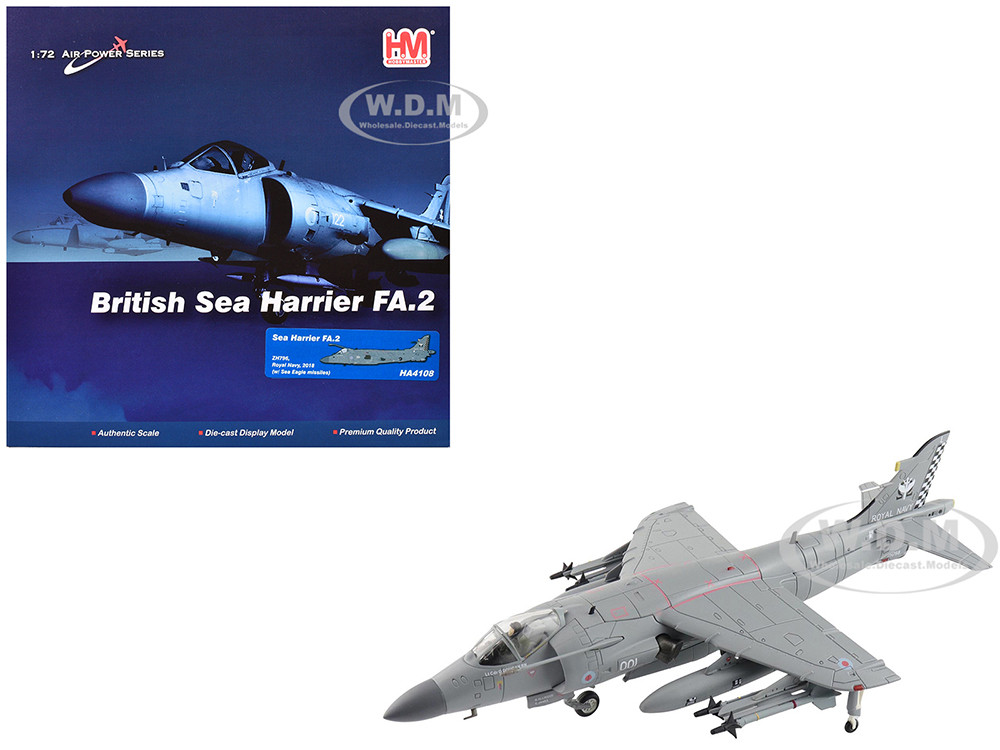 British Aerospace Sea Harrier FA.2 Aircraft with Sea Eagle Missiles "ZH796" (2018) British Royal Navy "Air Power Series" 1/72 Diecast Model by Hobby M