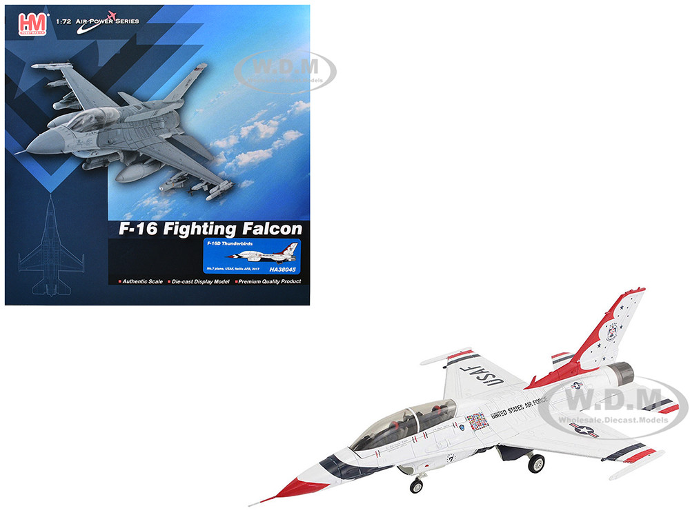 Lockheed F-16D Fighting Falcon Fighter Aircraft "No.7, Thunderbirds, Nellis Air Force Base" (2017) United States Air Force "Air Power Series" 1/72 Die