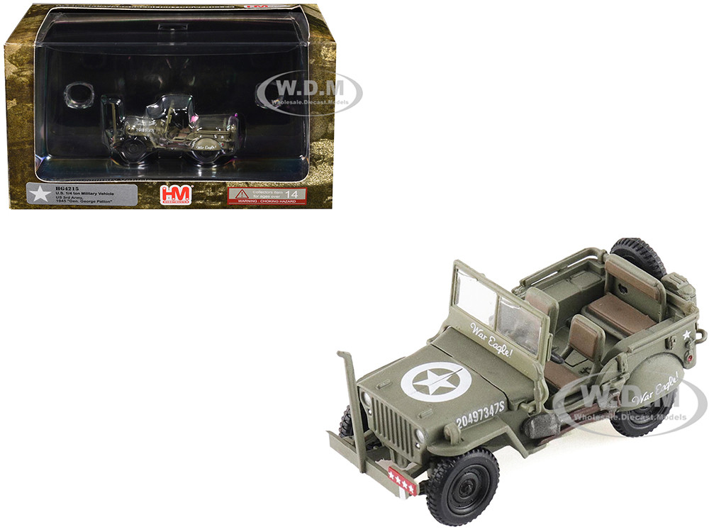 Hobby Master 1:72 U.S. 1/4 ton Military Vehicle Olive Drab "Gen. George Patton, US 3rd Army, War Eagle" (1945) United States Army "Ground Power Series" 1/72 Diecast Mod