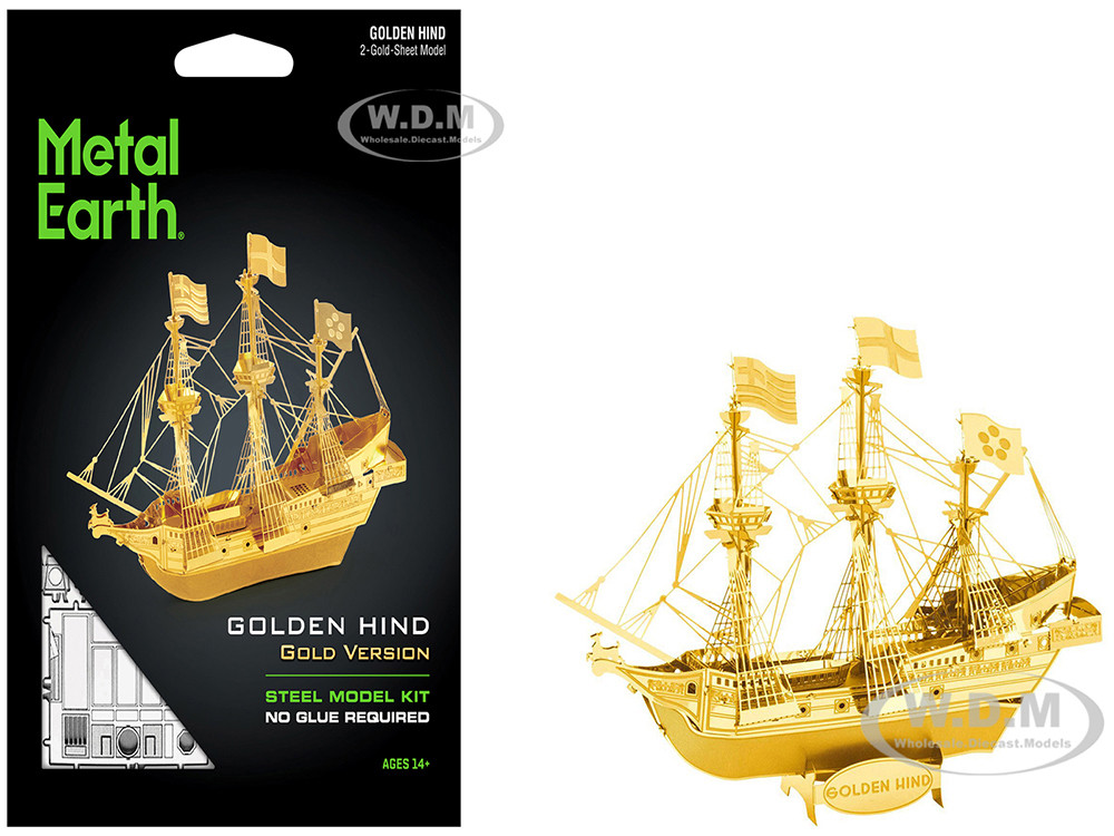 Model Kit Golden Hind Galleon Gold Version Moderate Difficulty Steel Model by Metal Earth