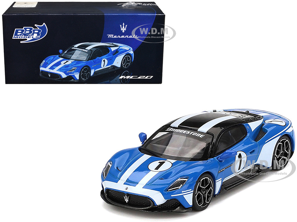 Bbr 1:64 Maserati MC20 #1 Blue with White Stripes and Black Top "Maserati Performance Experience" 1/64 Diecast Model Car by BBR