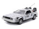 DMC DeLorean Time Machine Brushed Metal Frost Version with Lights Back to the Future 1985 Movie Hollywood Rides Series 1/24 Diecast Model Car Jada 36145